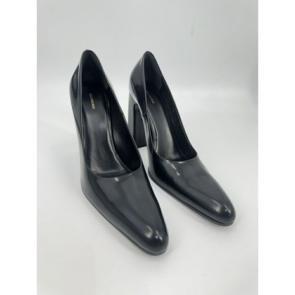 Balenciaga Wavlo Black Block Heels Patinated Leather Pumps Almond Toe Size 40 - Picture 1 of 8